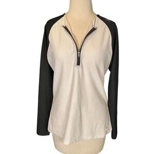 Lauren Ralph Lauren Half Zip Pullover Top Large Black White Athletic Long Sleeve